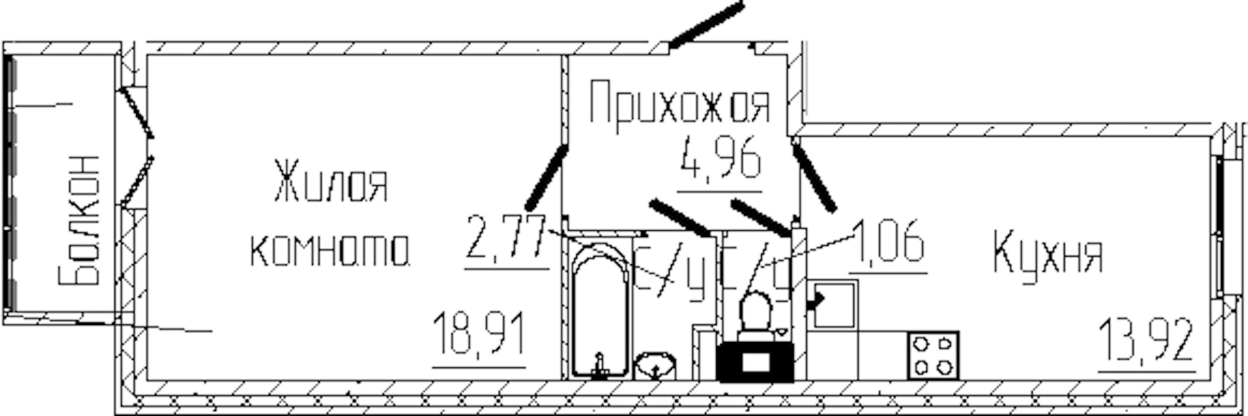 1-комнатная квартира 42.55 м², 6/8 эт., ЖК «SERTOLOVO PARK»